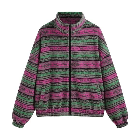 NEW! Cider Fleece Stand Collar Aztec Print Multicolor Jacket NWT - XL - Picture 4 of 14